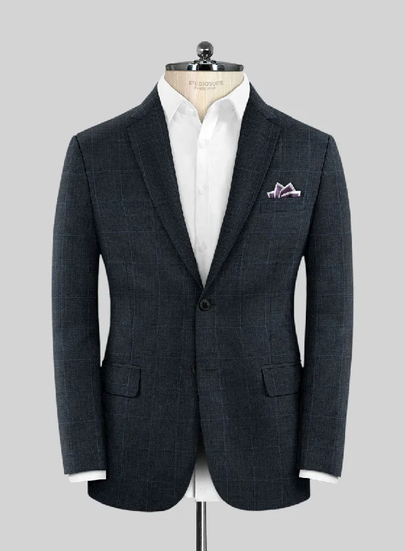 Lanificio Zegna Trofeo Bonsus Teal Blue Checks Wool Jacket Front Pockets Side Pockets Patch Pockets