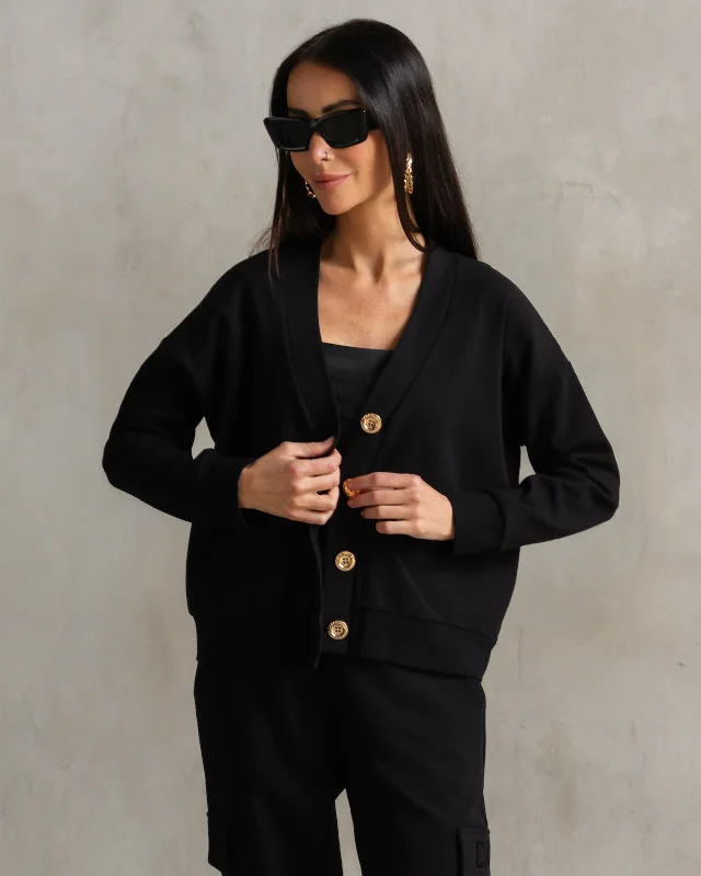 Court Interlock Cardigan Black Transparent Opaque Sheer