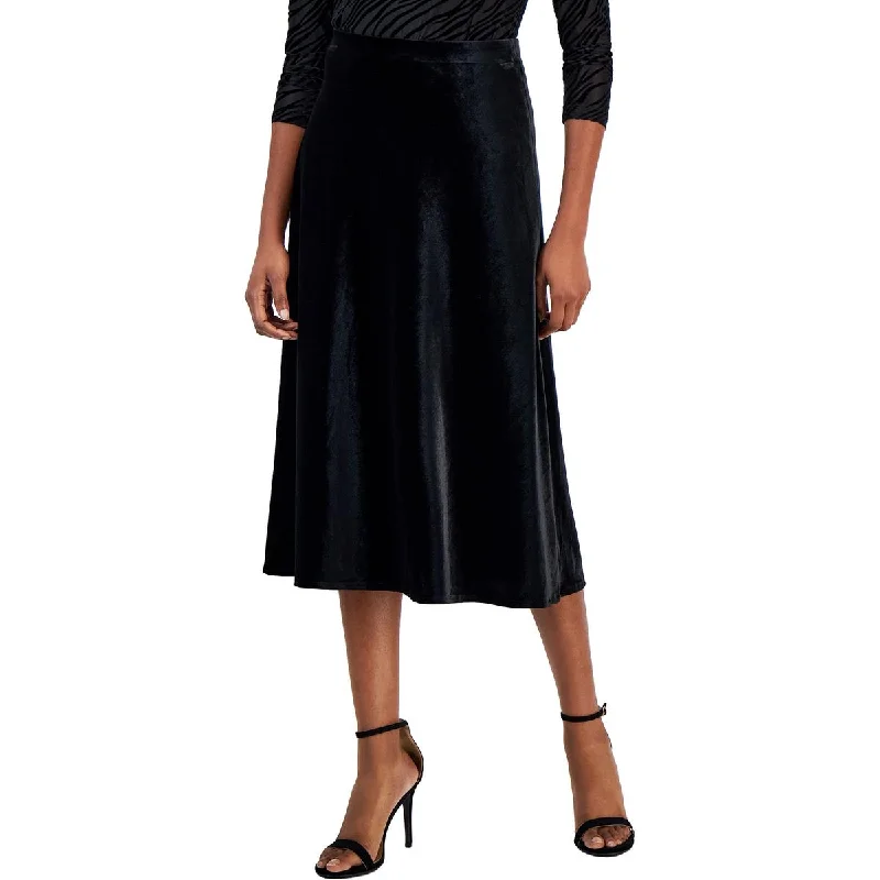 Anne Klein Womens Solid Velvet Midi Skirt pleated skirt texture