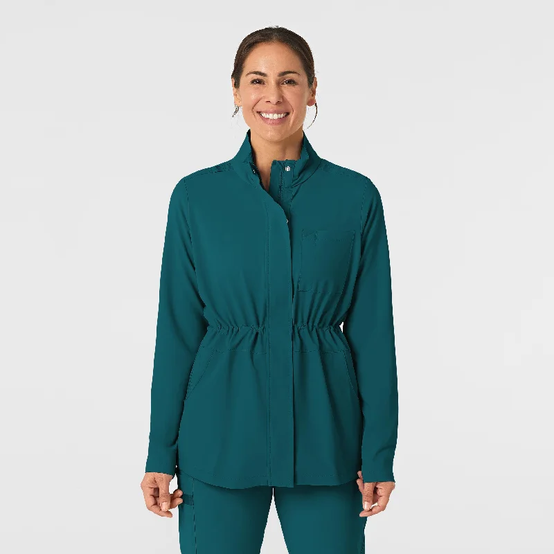RENEW Women's Convertible Hood Fashion Jacket - Caribbean Blue Collared Jacket Crew Neck Jacket Turtle Neck Jacket