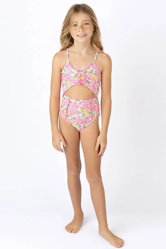 Pink Crochet Trim Monokini Swimsuit Comfortable Tankini Set