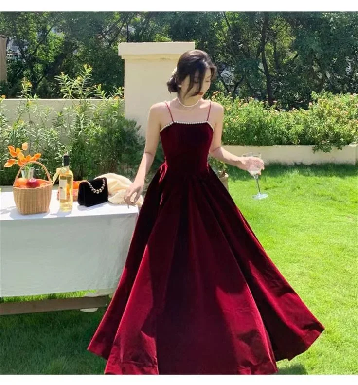 Burgundy A-Line Spaghetti Straps Elegant Long Prom Dress Formal Party Dress,DP1636 Cowl Neckline Elegant