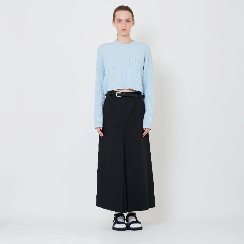 Women Pleated Maxi Skirt with Belt - Black - SW2411201B slim fit skirt