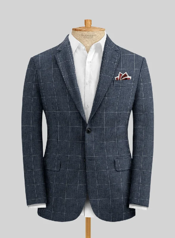 Solbiati Piazza Indigo Linen Jacket Front Pockets Side Pockets Patch Pockets