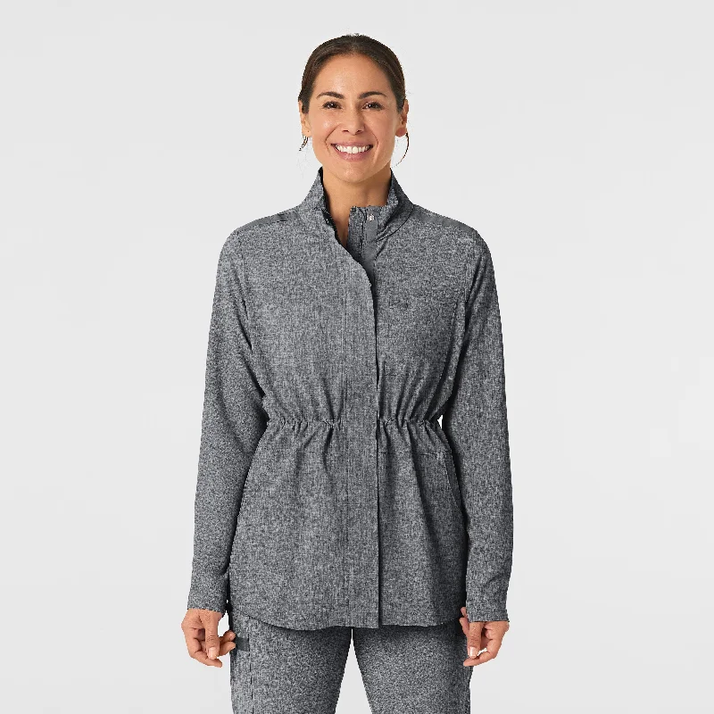 RENEW Women's Convertible Hood Fashion Jacket - Grey Heather Knit Jacket Woven Jacket Fleece Jacket