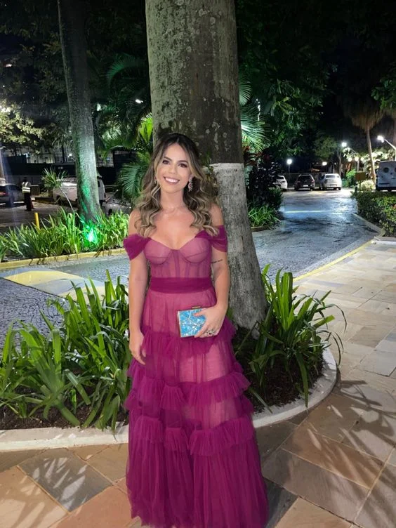 Purple Sweatheart Off Shoulder A-Line Long Party Dress,DP1788 Tunics New arrival