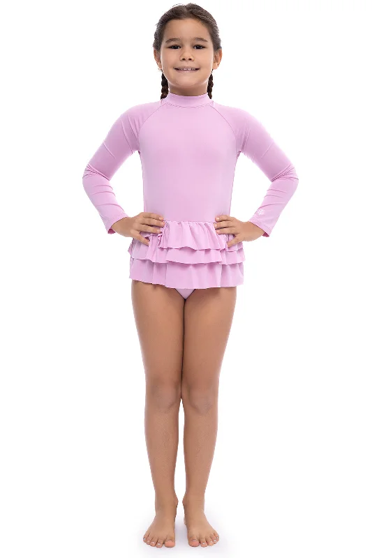 Girl's Kailani Long Sleeve Swimsuit | Peony Pink Floral Print Swimsuit