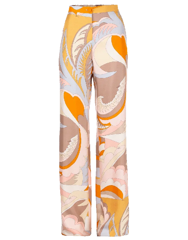 Acapulco Print Silk Pant Stylish Slim Trousers