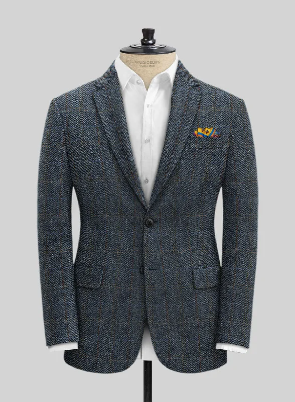 Harris Tweed Country Blue Jacket Collared Jacket Crew Neck Jacket Turtle Neck Jacket
