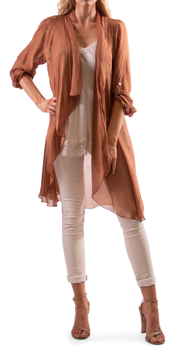 PORTICI SILK CARDIGAN in RUST Cardigan Knitwear Sweater