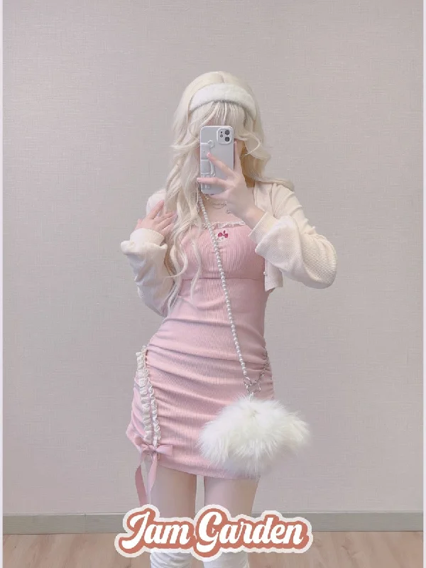 [Spring Bunny] - Embroidered Camisole Cardigan Dress Cotton Fabric Linen Fabric Terry Fabric