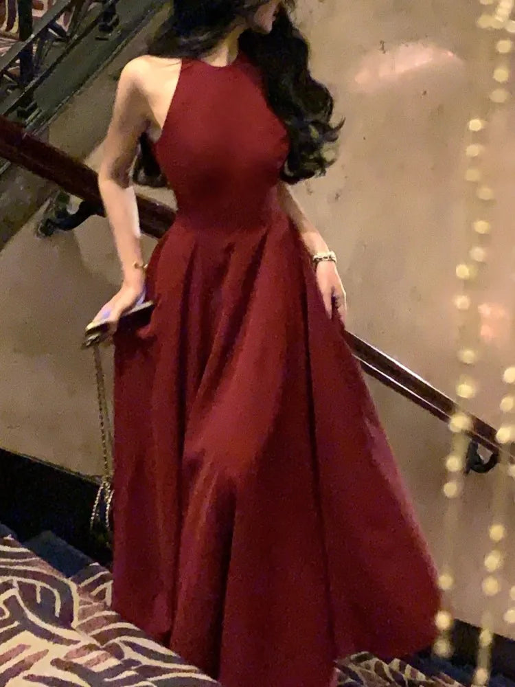 Advbridge Fashion New Women Elegant Casual Midi Party Dress Sleeveless A-Line Solid Chic Birthday Prom Vestidos Female Clothes Robe Mujers Glittery Long Formal