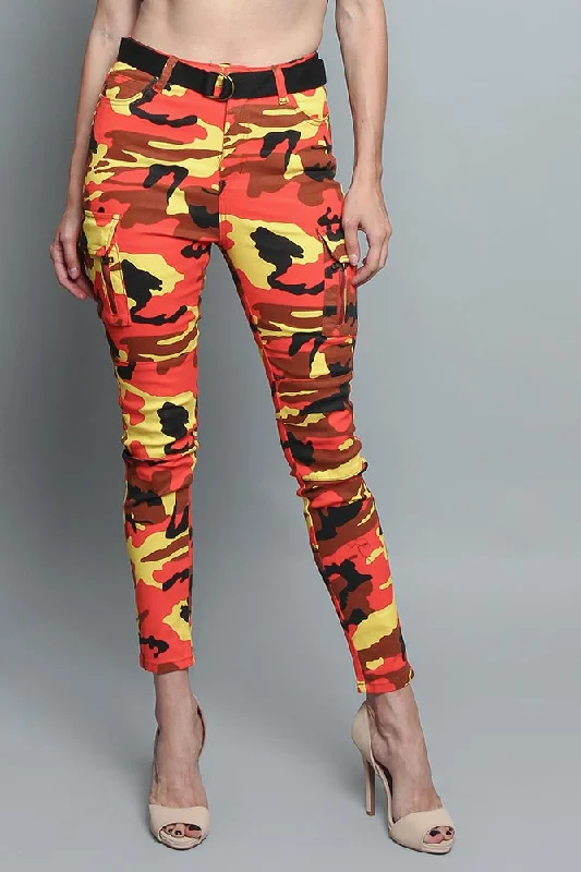 Women's Cargo Color Camo Skinny Pants Comfy High-Waist Jeans