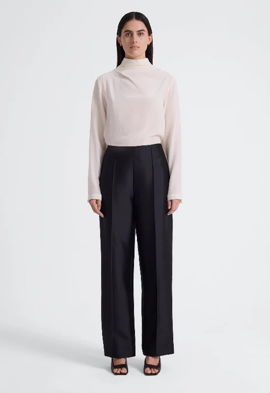 Roller Silk Wool Pant - Black Classic Cropped Pants