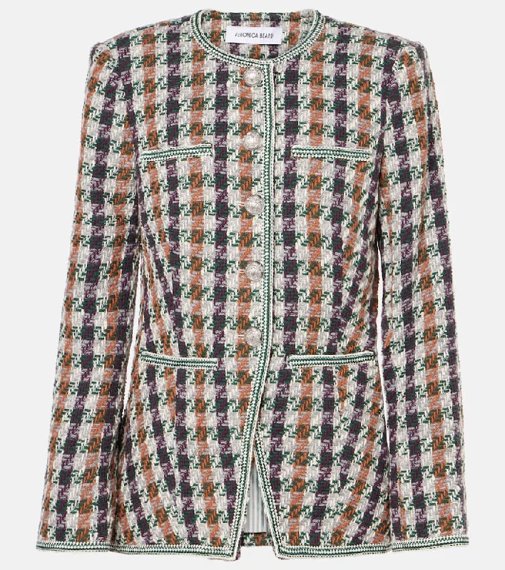 Veronica Beard Alessia houndstooth cotton-blend jacket V-Neck Jacket Boat Neck Jacket Square Neck Jacket