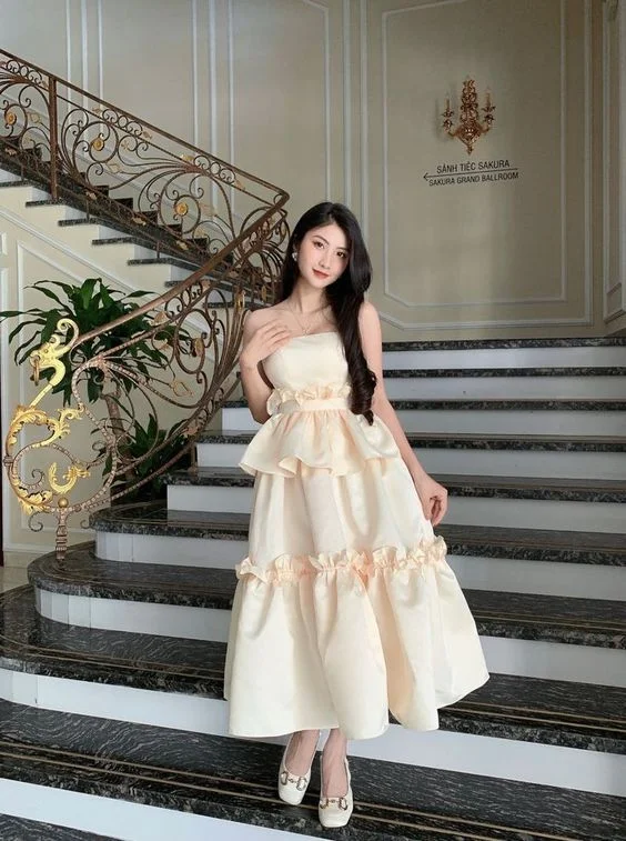 Cute Ivory Strapless A-Line Long Party Dress,DP1848 Tunics Brand named
