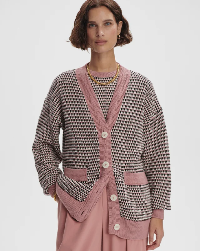 Tiffany Textured Cotton-Knit Cardigan Real Fur Shearling Chenille