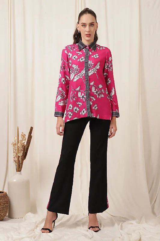 RASPBERRY FLORAL PINK OPEN BACK CO-ORD SET PRINTED STRIP PANTS Fashionable Jogger Pants