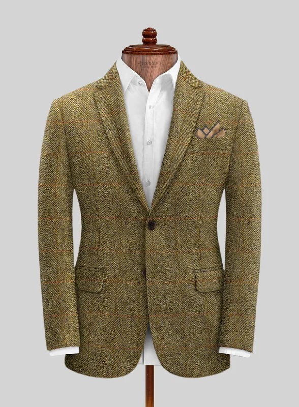 Harris Tweed Country Brown Check Jacket Hoodie Zip-Up Jacket Button-Up Jacket