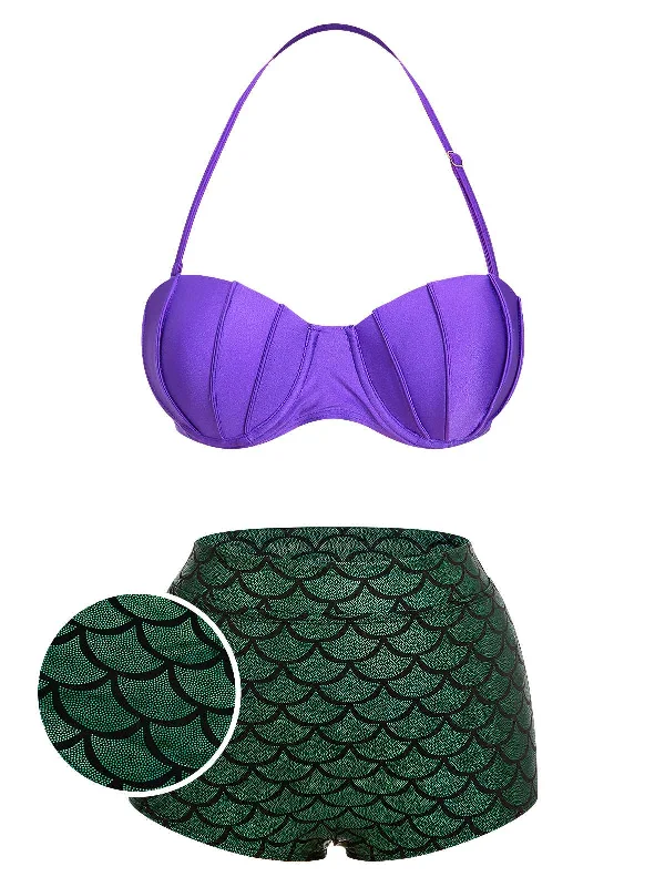 1950s Halter Mermaid Scales Swimsuit Trendy Swimwear Set