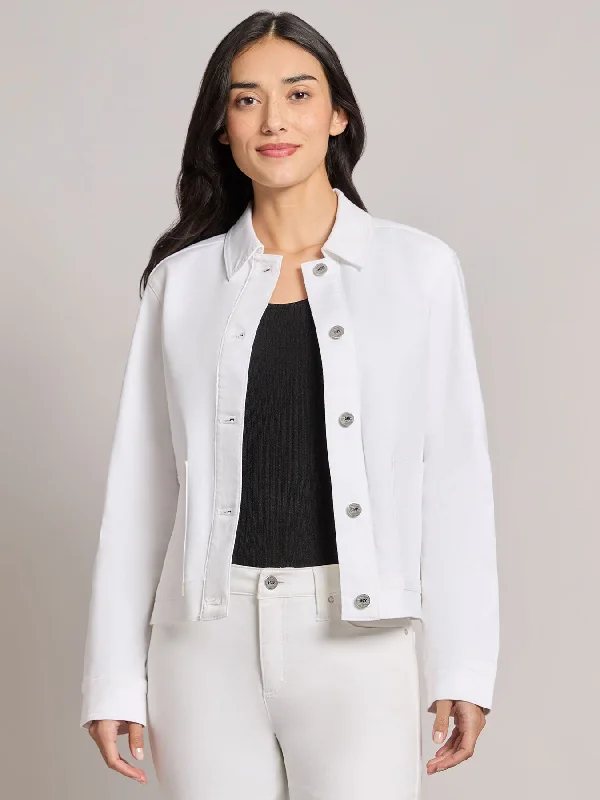 Petite Patch Pocket Denim Jacket, Soft White Trench Coat Raincoat Waterproof Jacket