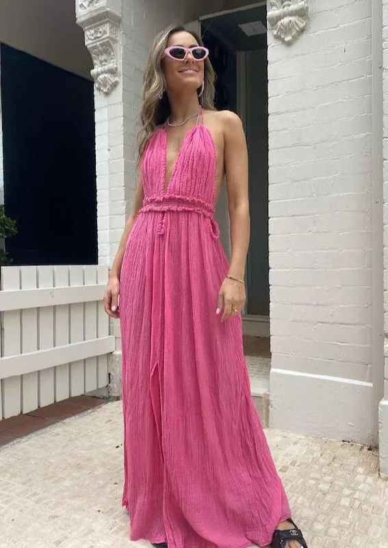 Deep V Neck Backless Halter A-Line Party Dress with Front Slit, DP2344 Tunics Seasonal trendy
