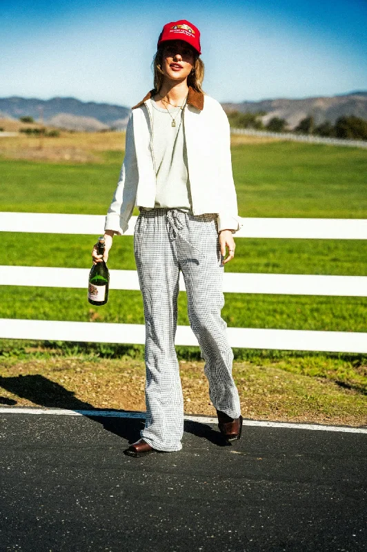 Hudson Lounge Pant - Azure Blue Gingham Trendy Work Pants