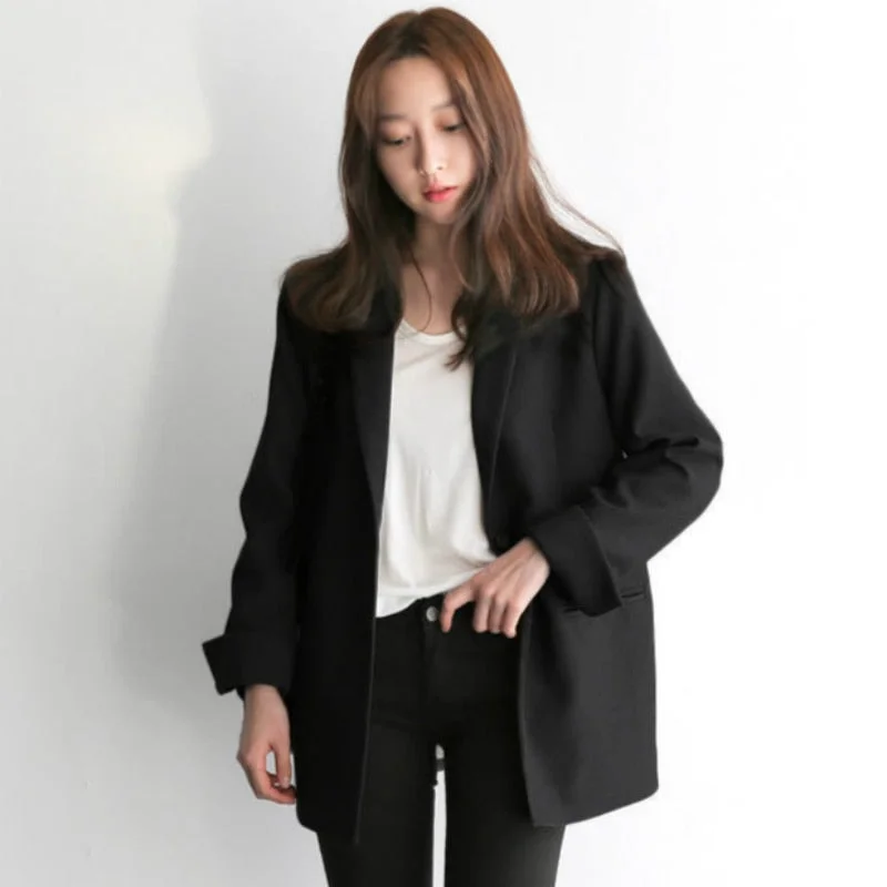Women Black Suit Blazer Office Jacket Ladies Tailored Oversized Double Buttons Long Loose Coat Formal Casual Autumn 2022 Mesh Jacket Canvas Jacket Denim Jacket