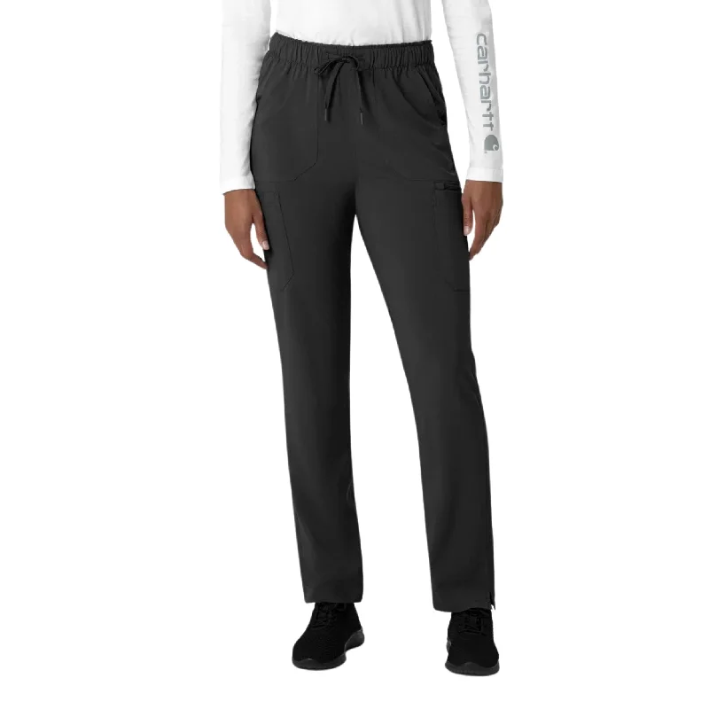 Carhartt Women's Force Cross Flex Straight Leg Cargo Scrub Pant - Black Comfy Zip-Up Pants