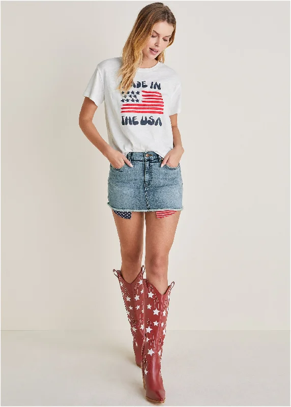 Americana Skirt - Light Wash breathable skirt fabric