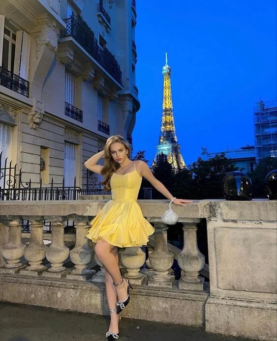 Yellow Straps A-Line Homecoming Dress Short Party Dress,DP1705 Tunics Occasion special