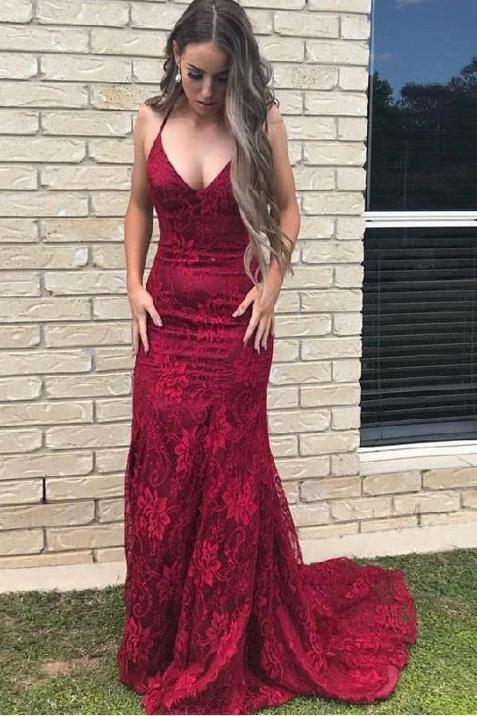 Mermaid V-neck Lace Long Prom Dress Long Party Dress Tunics Modern contemporary