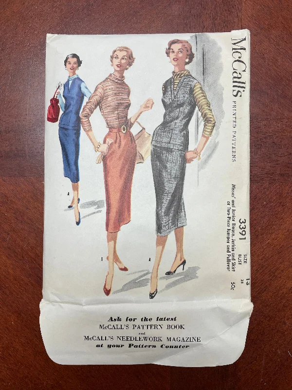 1955 McCall's 3391 Sewing Pattern - Top, Vest and Skirt athletic skirt fit