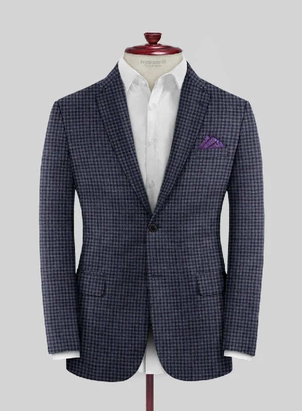 Reda Baez Blue Checks Wool Jacket Fleece Fabric Down Fabric Feather Fabric