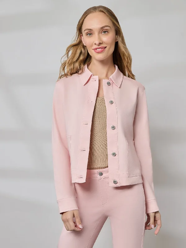 Petite Patch Pocket Denim Jacket, Petal Pink Cardigan Sweater Pullover