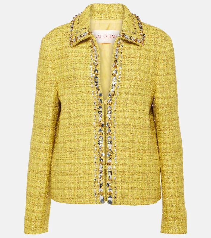 Valentino Embellished tweed jacket Plaid Jacket Tartan Jacket Houndstooth Jacket