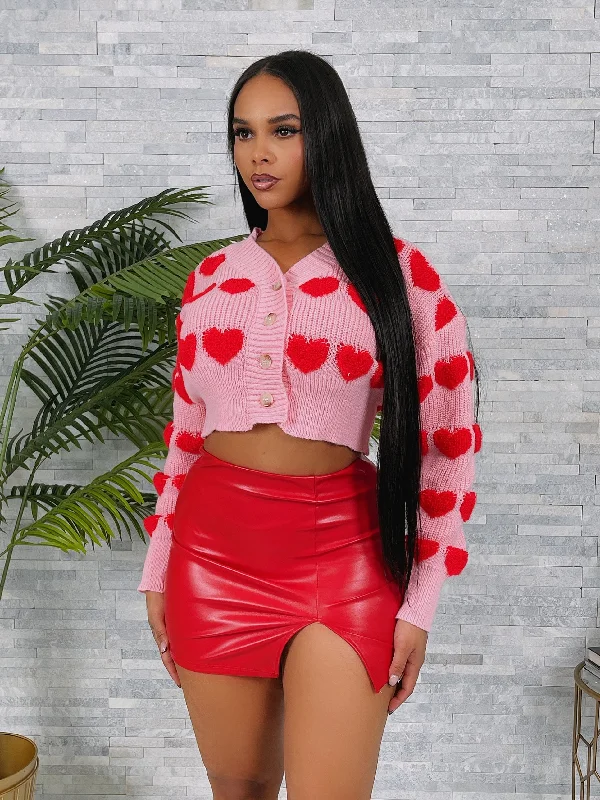K110P - HEART CROP CARDIGAN Thin Thick Dense