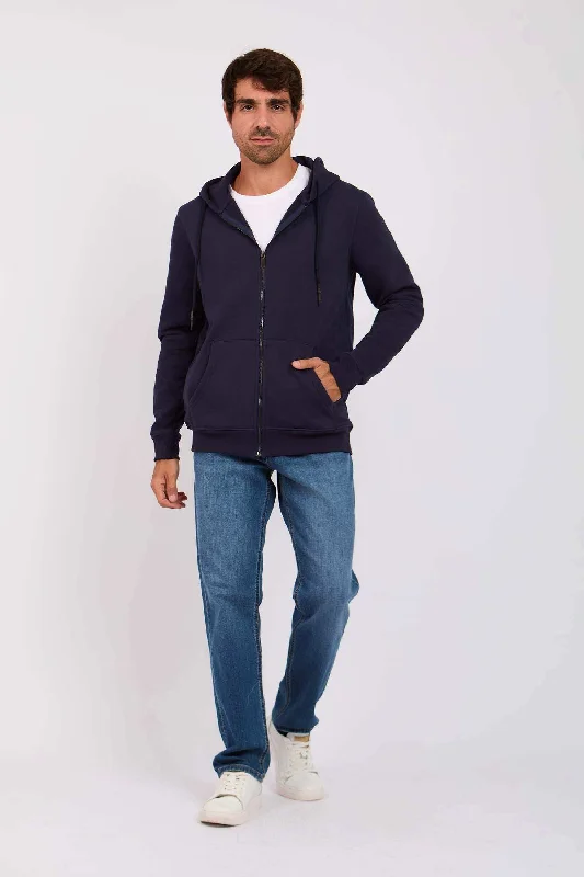 Men Regular Fit Sweat Jacket - Navy One-Shoulder Jacket Off-the-Shoulder Jacket Asymmetrical Jacket
