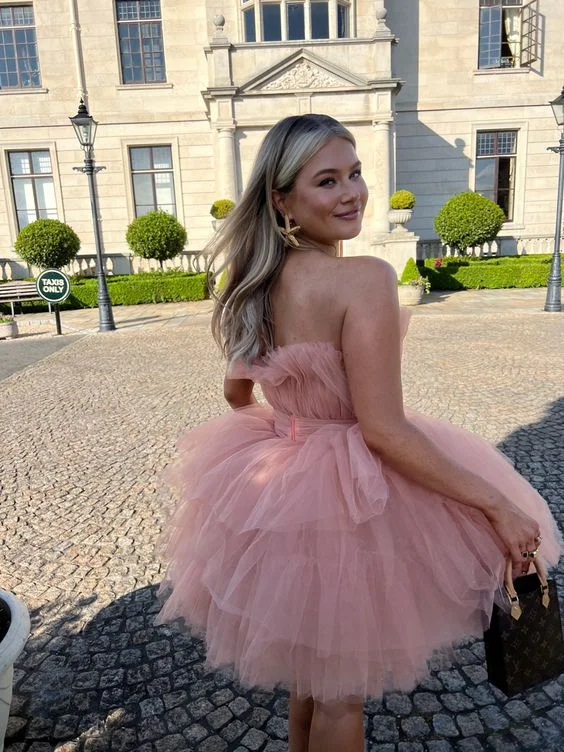 Dusty Pink Tulle Strapless Sweet Homecoming Dress Birthday Party Dress,DP1699 Tunics New arrival