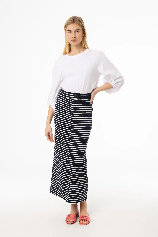 Navy Striped Stretch Maxi Skirt cashmere skirt plush
