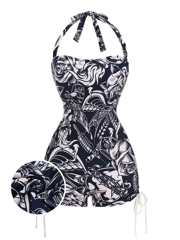 1940s Dark Comics Halter Swimsuit Beach Ready Swimsuit