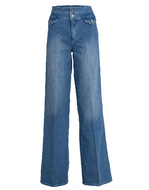 70’s Wide Leg Denim Pant Fashionable Button-Up Pants