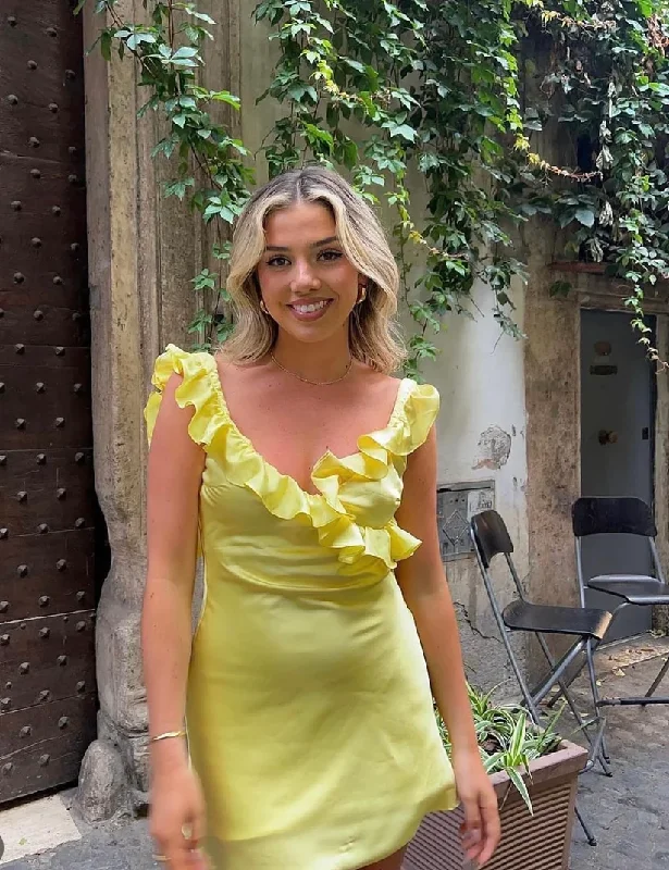 Sweet Light Yellow Short Party Dress Homecoming Dress,DP1678 Tunics Short Trendy