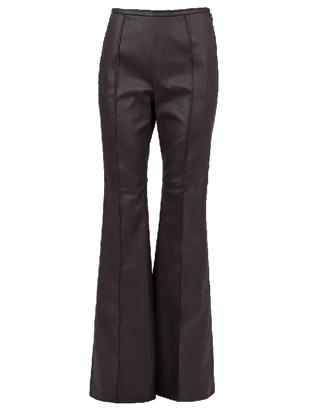 Side Zip Stretch Leather Flare Pant Warm Wool Trousers