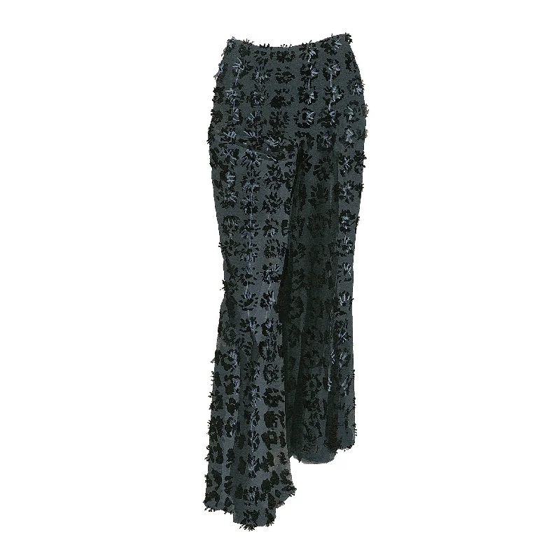 Floral Applique Palazzo Pants Lightweight Linen Pants