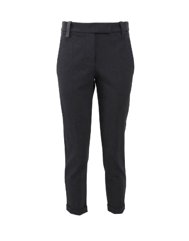 Felpa Monili Slim Pant Fashionable Button-Up Pants