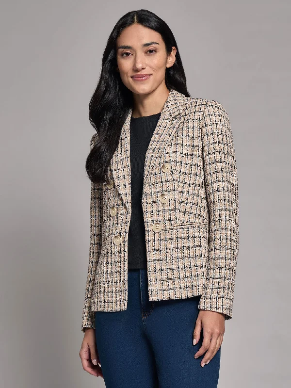 Tweed Faux Double-Breasted Jacket Nylon Jacket Polyester Jacket Spandex Jacket