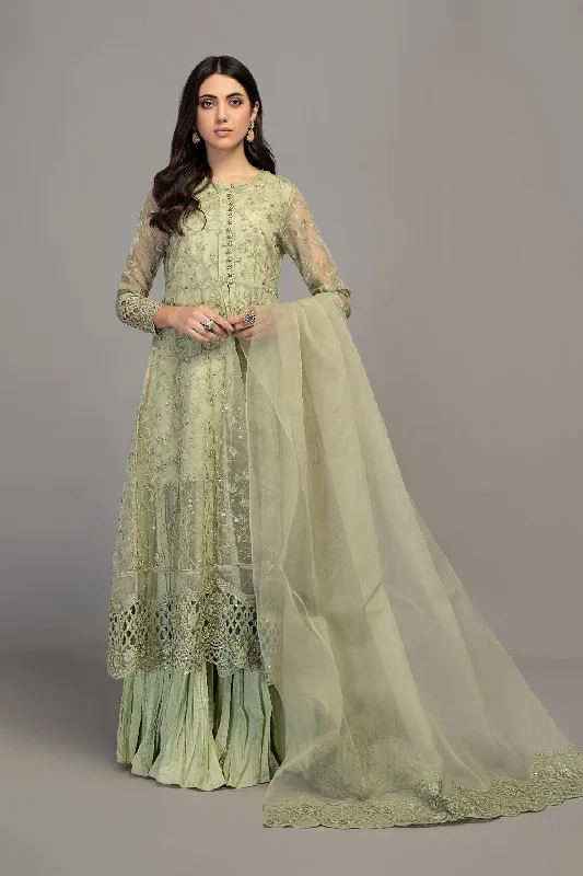 Organza Green Frock Churidar Pakistani Party Dresses Glittery Long Formal