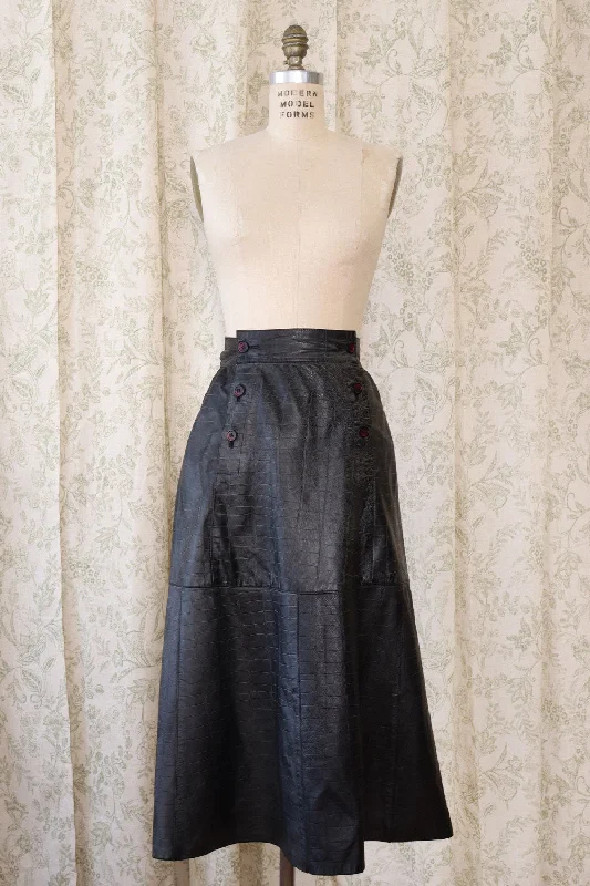 Baltrik Croc Embossed Leather Skirt M chiffon skirt airy