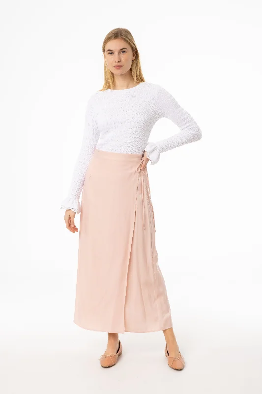 Pink Wrap Skirt flowy skirt hem